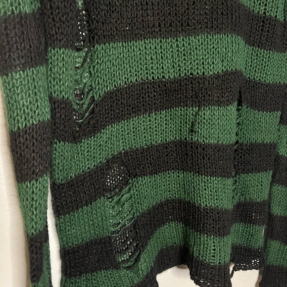 We Are the Weirdos KillStar ABSINTHE KNIT green black striped distressed SWEATER - Picture 8 of 11